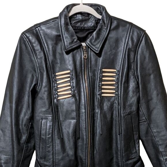Vintage Moto motorcycle leather jacket no liner native southwestern Fringe 12 - Picture 5 of 11